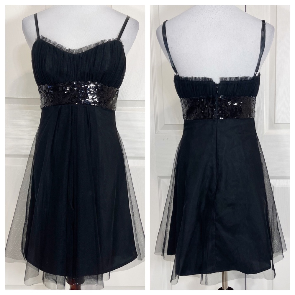 Badgley Mishka Black Sequin Tulle Cocktail Dress